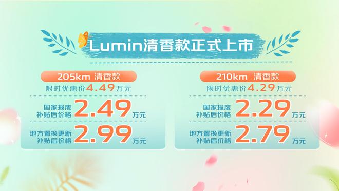 长安Lumin清香款上市 限时优惠叠加补贴最低2.29万2